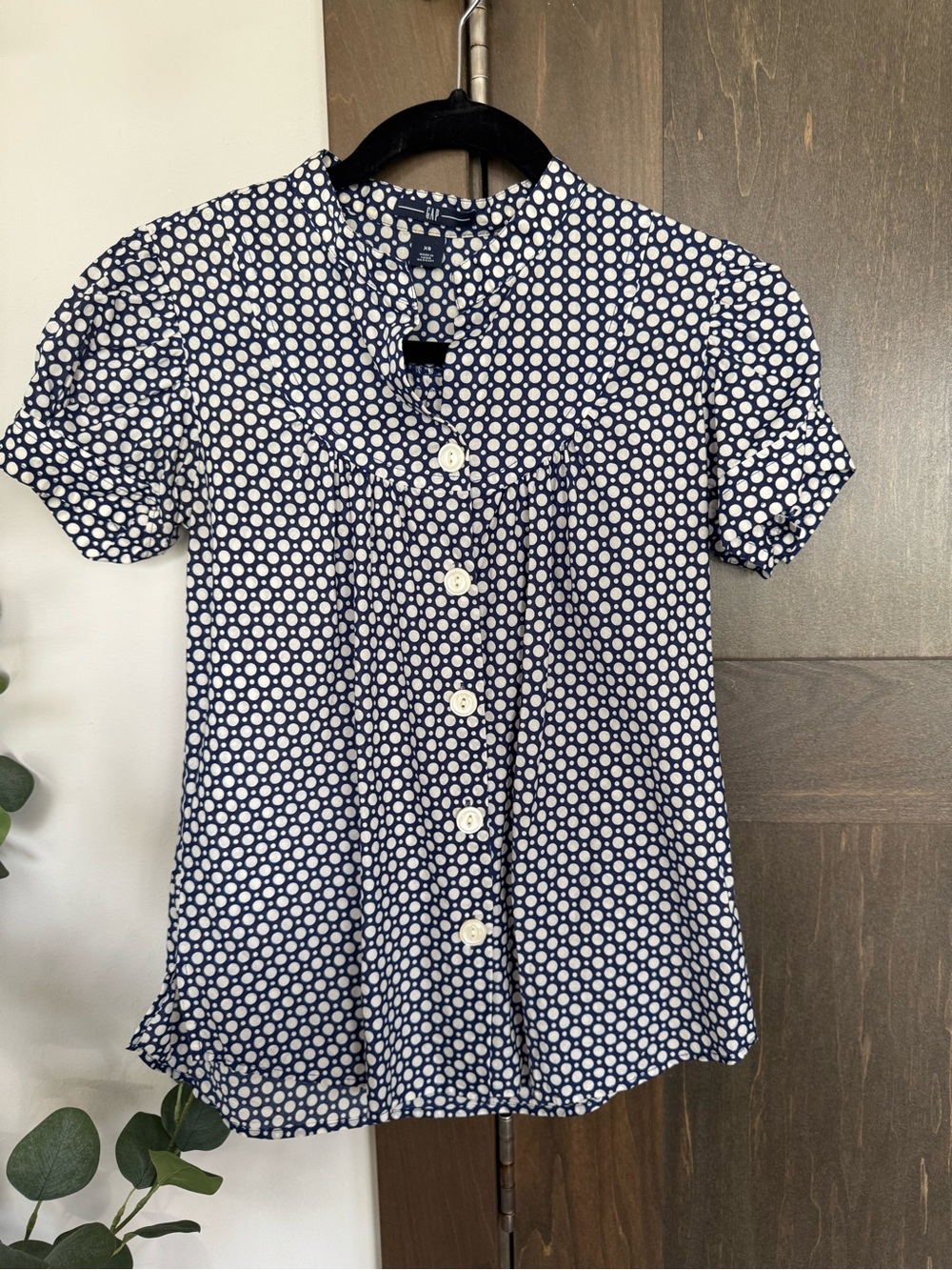 Gap Navy & White Polka Dot Button Front Blouse - Vintage inspired